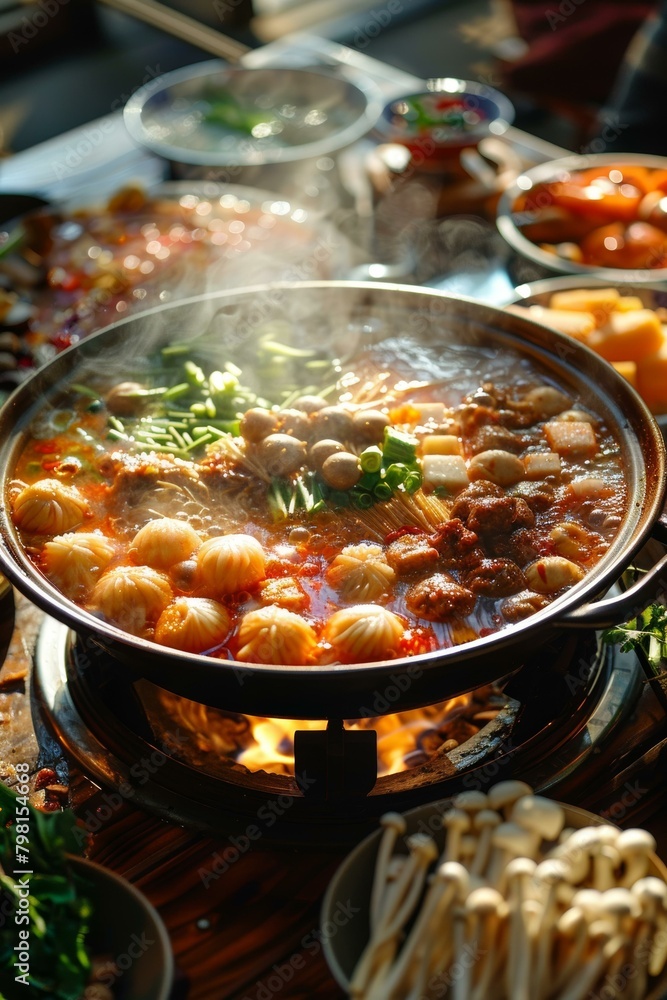 A delicious hot pot with various ingredients A delicious hot pot with various ingredients
