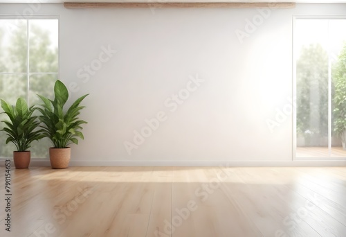 Empty room with walls and wooden floor  potted plant in the corner