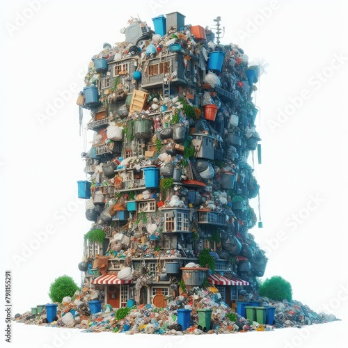 Massive tower of garbage isolated on a white background