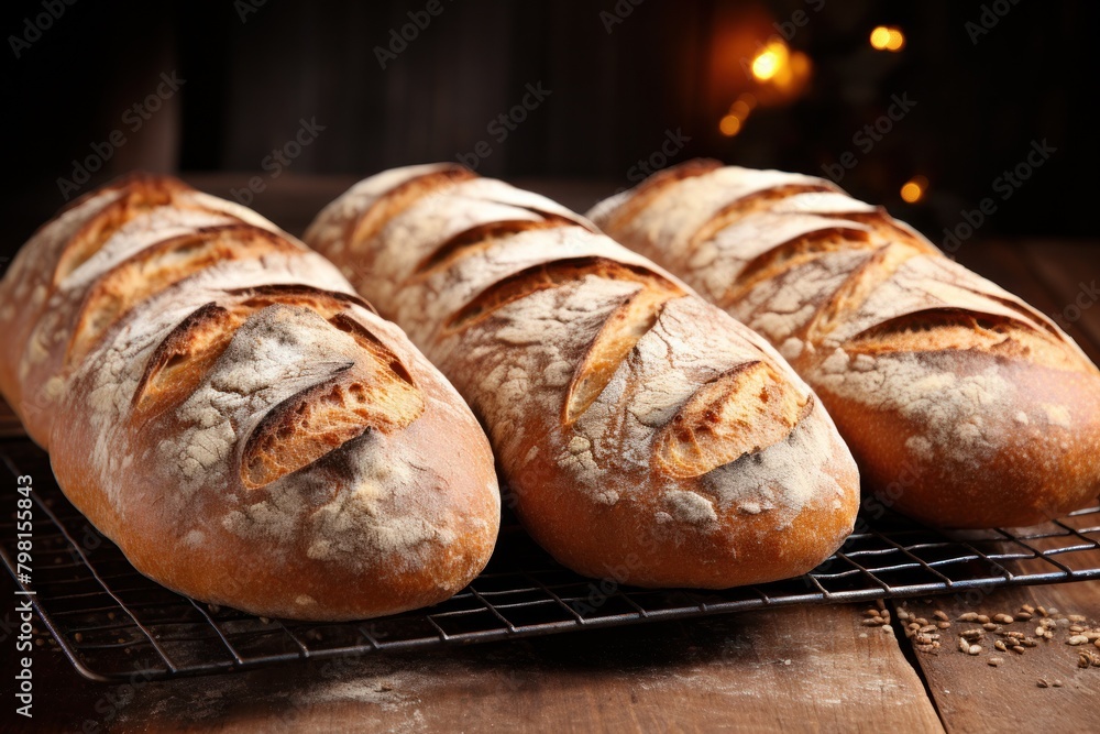 loaves of bread on a cooling rack loaves of bread on a cooling rack