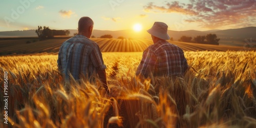 b'Two farmers are inspecting their wheat field' photo