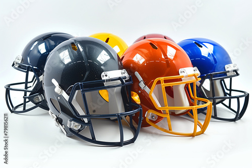 Lineup of Football Helmets