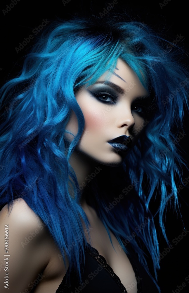 a woman with blue hair and makeup a woman with blue hair and makeup