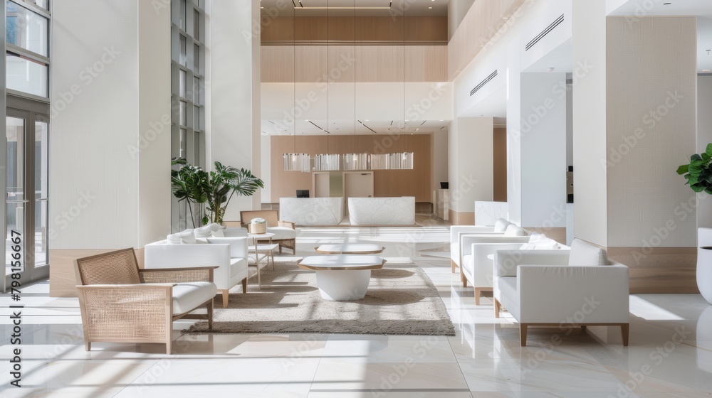 Airy Modern Lobby Interior with Neutral Color Palette Stock Image