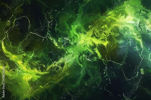 Electric Surge: Neon Green Lightning Strikes Abstract Dark Canvas