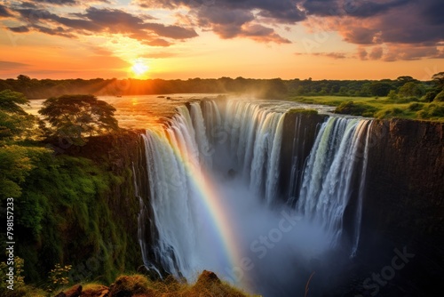 a rainbow over a waterfall