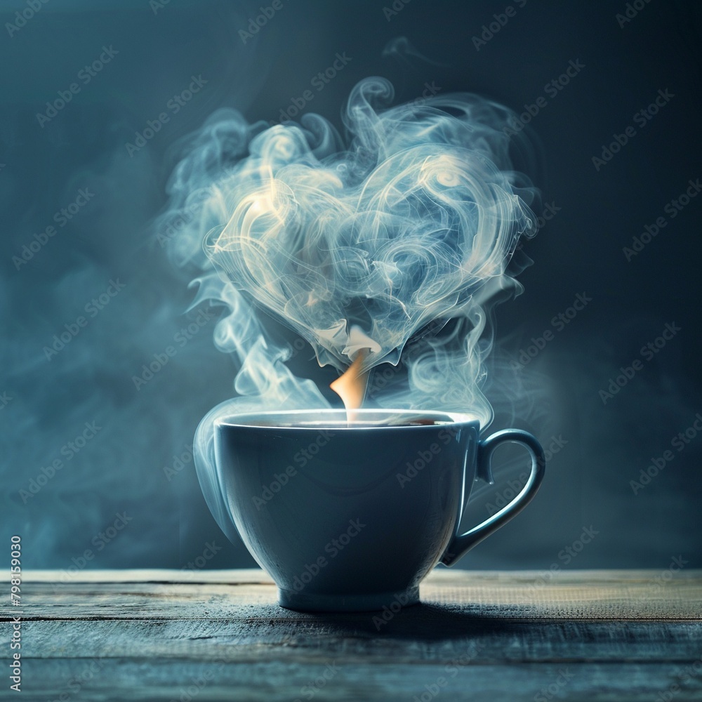 Coffee cup with smoke forming inspirational shapes like hearts or dreams, eative Conceptual Idea Coffee cup with smoke forming inspirational shapes like hearts or dreams, eative Conceptual Idea