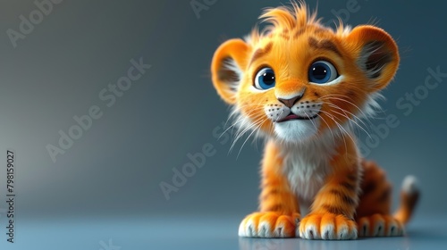 Cute lion cub cartoon 3d on the right side with blank space for text