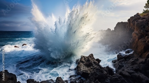 a wave crashing against rocks