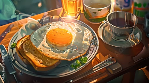 Wallpaper Mural anime manga food, tasty breakfast in the morning, summer vibes, lofi, cute, loop Torontodigital.ca