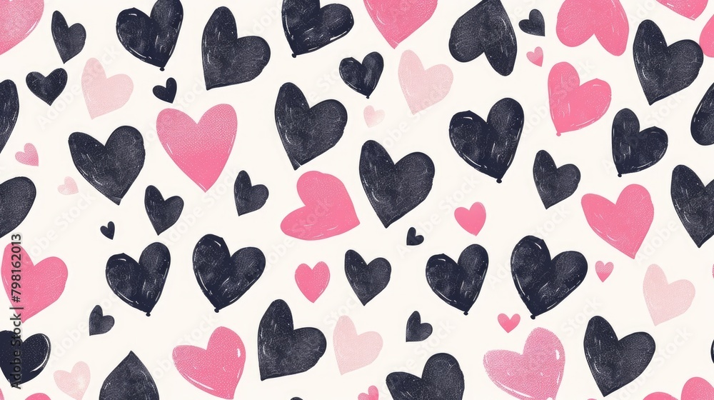 Adorable pink and black hearts arranged in a fun cartoon pattern Adorable pink and black hearts arranged in a fun cartoon pattern