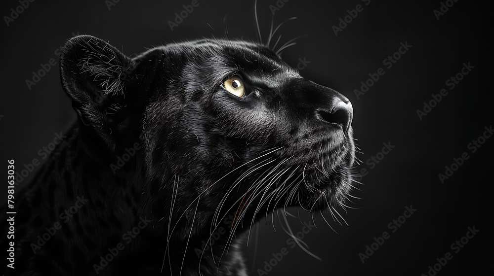 Black panther on dark background, exuding mystery and power. Striking contrast adds drama to this captivating image of a majestic predator in its natural environment