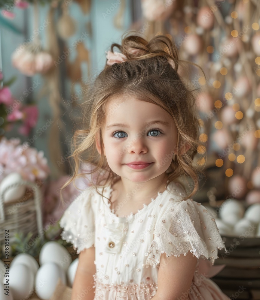 b'Portrait of a cute little girl with blue eyes and blonde hair wearing ...