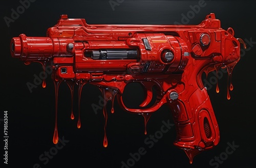 a red gun with dripping paint photo