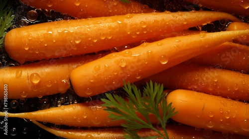 b'Close-up of orange carrots with water drops' photo