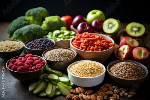 b'A variety of healthy food including fruits, vegetables, and grains'
