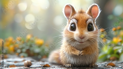 Cute chipmunk cartoon 3d on the right side with blank space for text photo