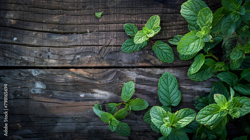 Essential oil extract of peppermint oil on a wood 