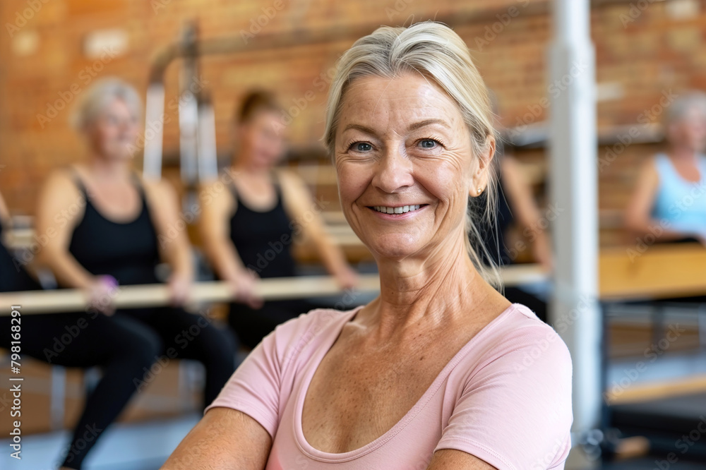 Obraz premium A group of seniors enjoying a lively dance class in a contemporary studio.