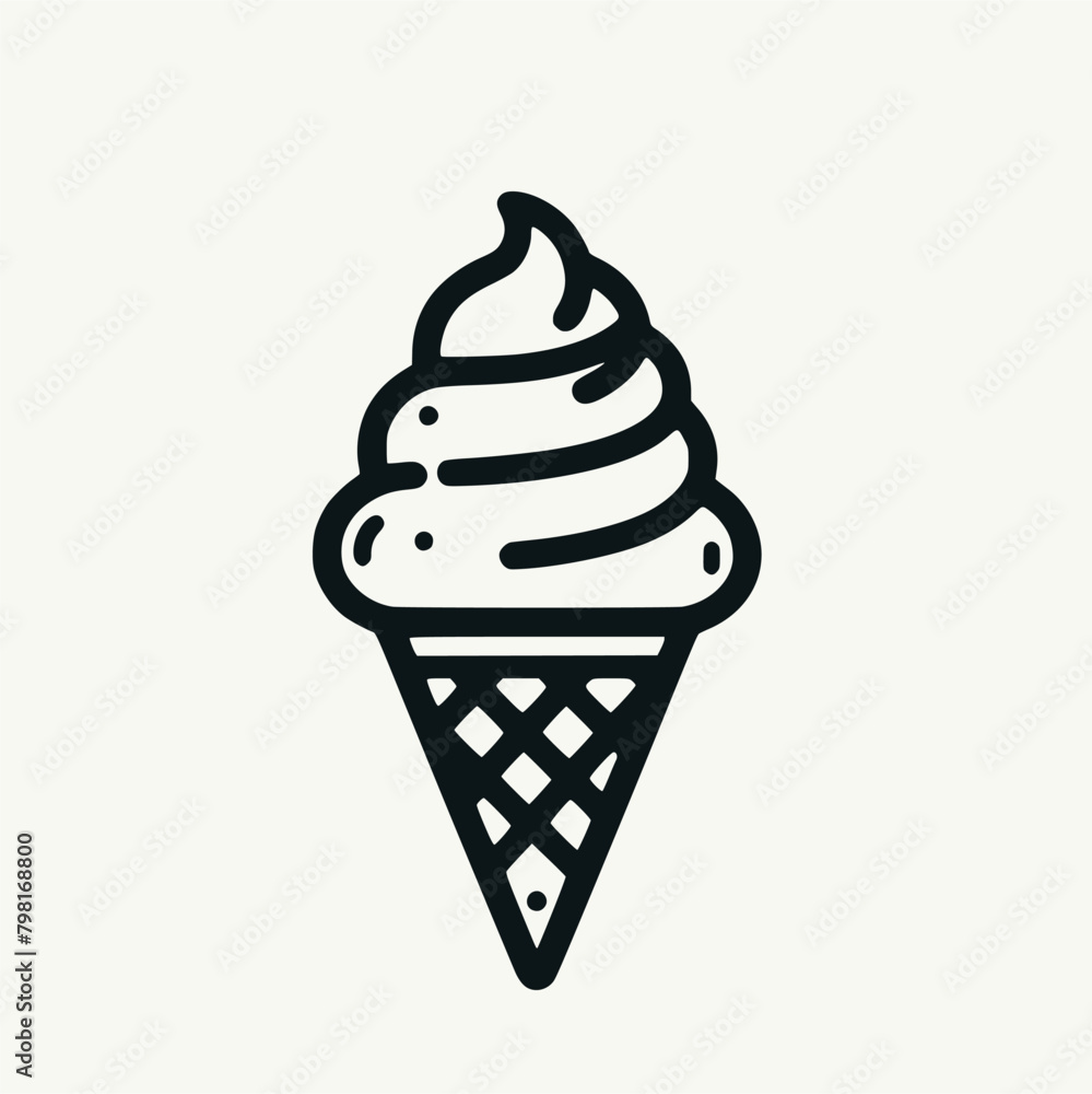 Ice cream waffle cone vector icon in a retro style. Line vector. Black ...