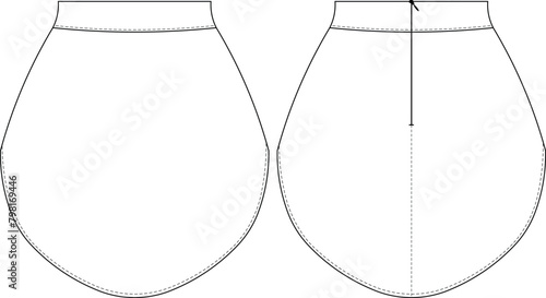 zippered short mini a-line skirt template technical drawing flat sketch cad mockup fashion woman design style model
