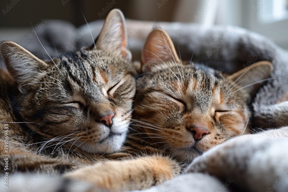 Two Cats Sleeping on Top of a Blanket
