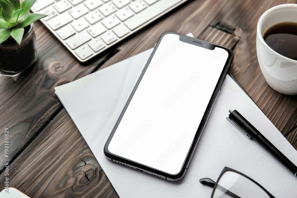 Smartphone Mockup on a Clean Office Desk, Work and Technology Concept Smartphone Mockup on a Clean Office Desk, Work and Technology Concept