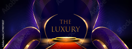 Blue and Gold Premium Background. Innovative Flyer Premium Luxury Template. Cool Concept Design. Glorious Celebratory Template for Movie and Show. Luxurious Wedding Design. Gala Night. Red Carpet.