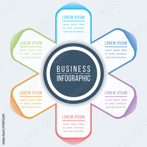 Infographic business design 6 Steps, objects, elements or options circle infographic template for business information