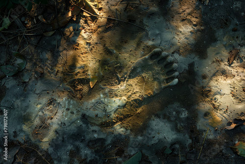 As the footprint lies beneath the soft light, it draws the viewer into a story,