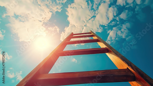 A ladder stretching towards a cloud-filled sky, indicating upward mobility and growth