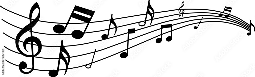 Musical Notes Icon Wave Pattern Music note waves icon song, melody or tune line or flat vector isolated ...