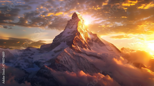 A mountain peak illuminated by the rising sun, signifying the triumph of overcoming challenges