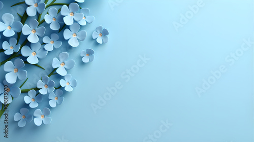 Background with blue flowers and copy space. Summer flowers on blue background. Template for presentation, slide, print. 