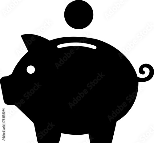 Piggy bank icon. Piggy bank saving money flat icon . Baby pig piggy bank. Pig silhouette. Financial independence. Money box symbol filled style vector isolated on transparent background.