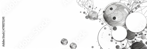 Black and White Abstract Banner with Circles for LinkedIn, Facebook, AI Generated, with copy space
