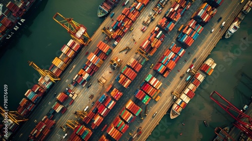 A large number of cargo ships are docked at a port