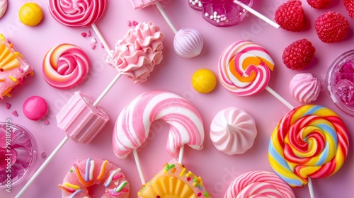Pink sweets and candies. Colorfull