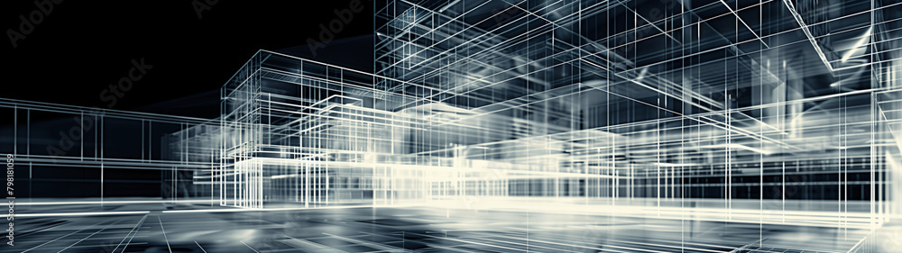 three-dimensional architectural concept with lines, created with generative AI technology three-dimensional architectural concept with lines, created with generative AI technology