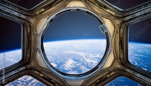 Planet Earth in a round porthole window