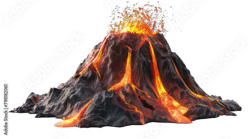 Erupting volcano isolated on white created with Generative AI