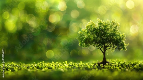 A small tree growing on a green background. The concept of ecological Earth Day.