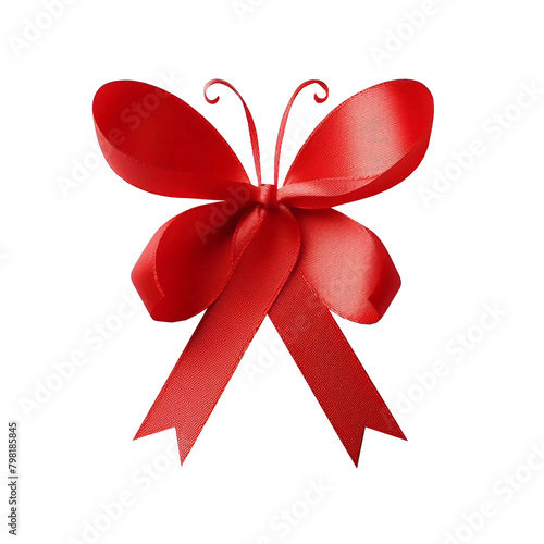 Red ribbon shaped like a butterfly with a transparent background, suitable for design elements such as decorating gift boxes, prizes, favorite markers and so on