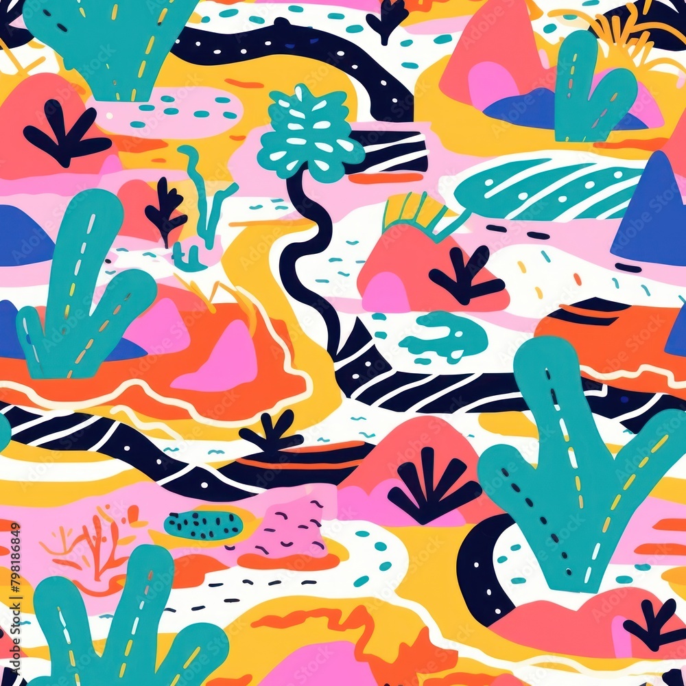 Vibrant cute tropical pattern abstract graphics art.