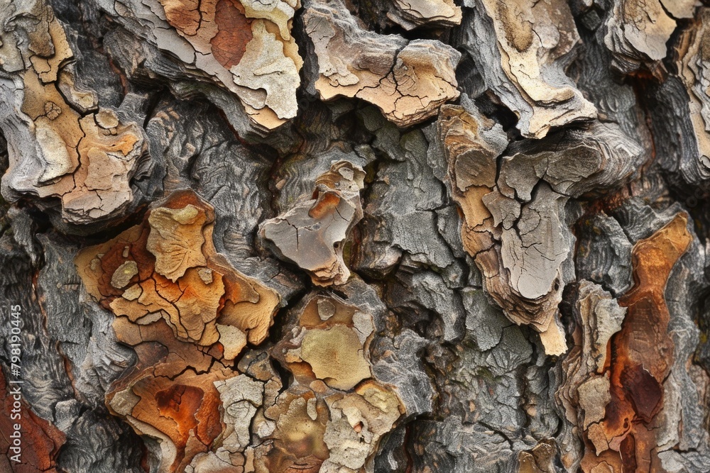 Gnarled ancient tree bark patterns in a palette of earth tones offer an abstract perspective from a woodland scene Gnarled ancient tree bark patterns in a palette of earth tones offer an abstract perspective from a woodland scene