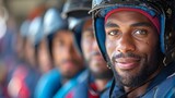 Close Up of a Baseball Player Wearing a Helmet. Generative AI