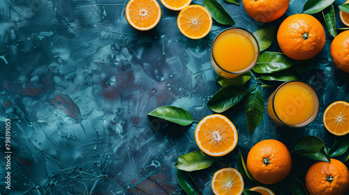 Freshly squeezed orange juice and fresh oranges
