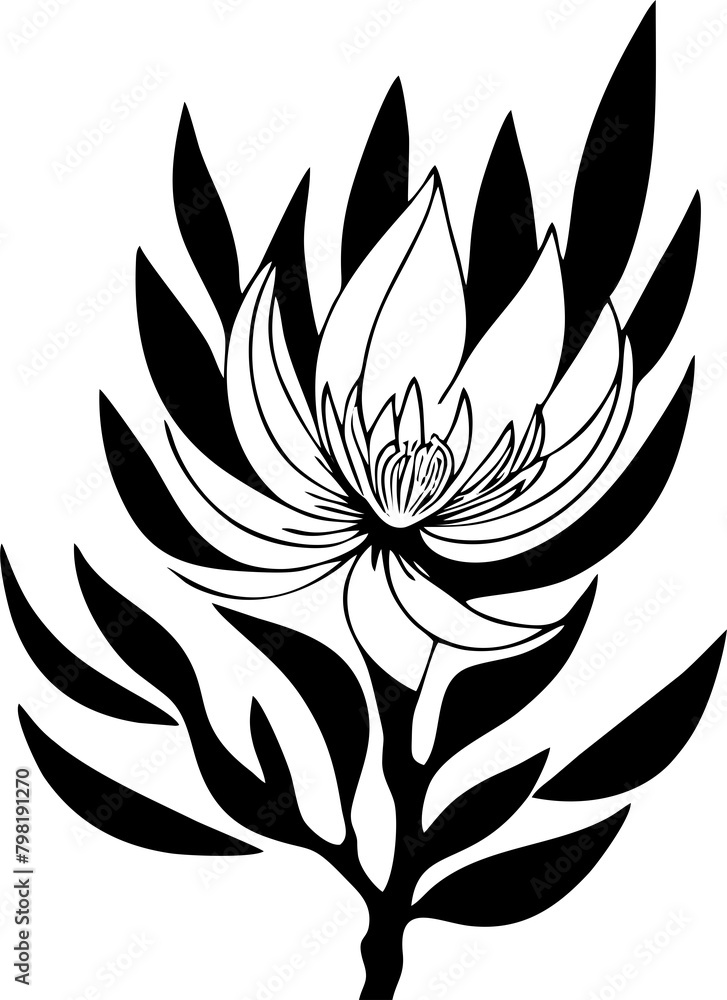 Simple black graphic design of magnolia flower, logo, tattoo
