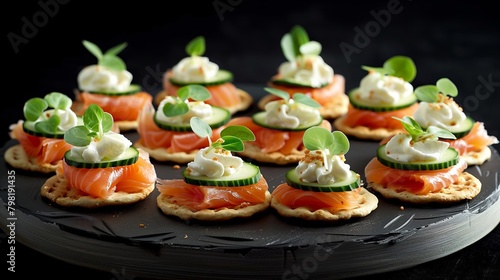 Salmon Canapés with Cream Cheese, Elegant Appetizers, Party Food Concept