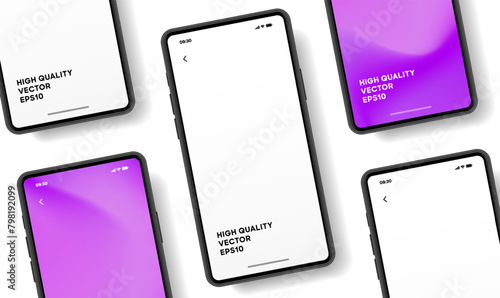 Realistic smartphone mockup. Mobile phone vector with isolated on white background. Device front view. 3D mobile phone with shadow. Realistic, high quality smart phone mockup for ui ux presentation.